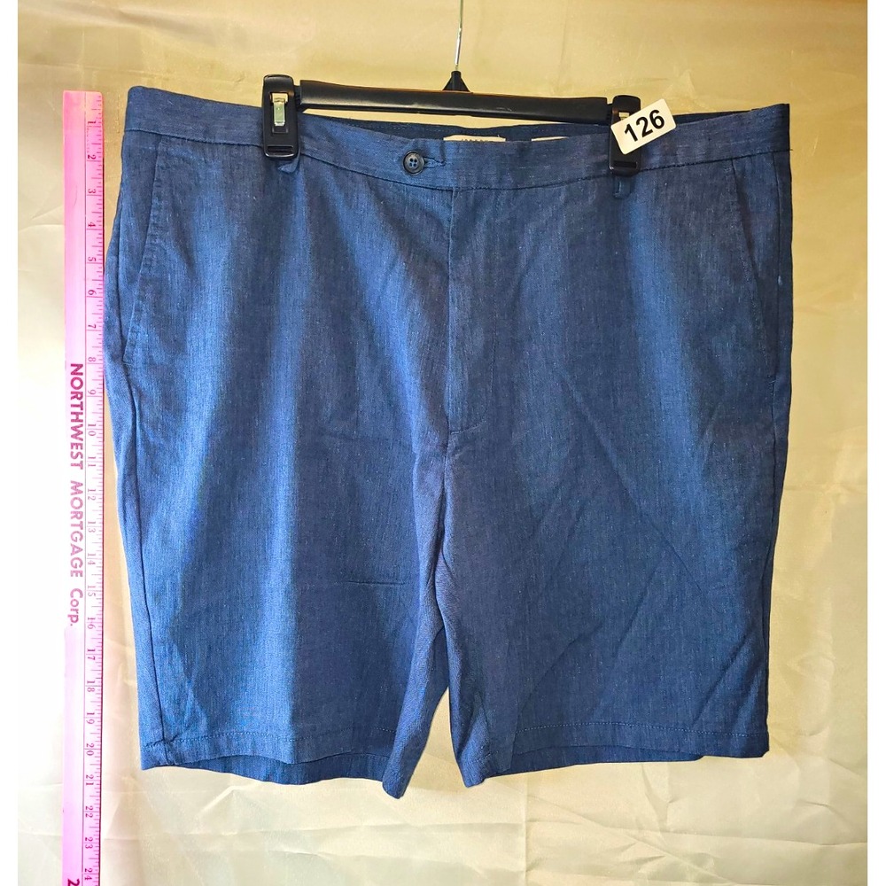 Joseph Abboud Men's Blue Linen Blend Chino Shorts Flat Front Pockets Button